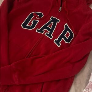 GAP Bright Red Zip Hoodie with Silver Zipper